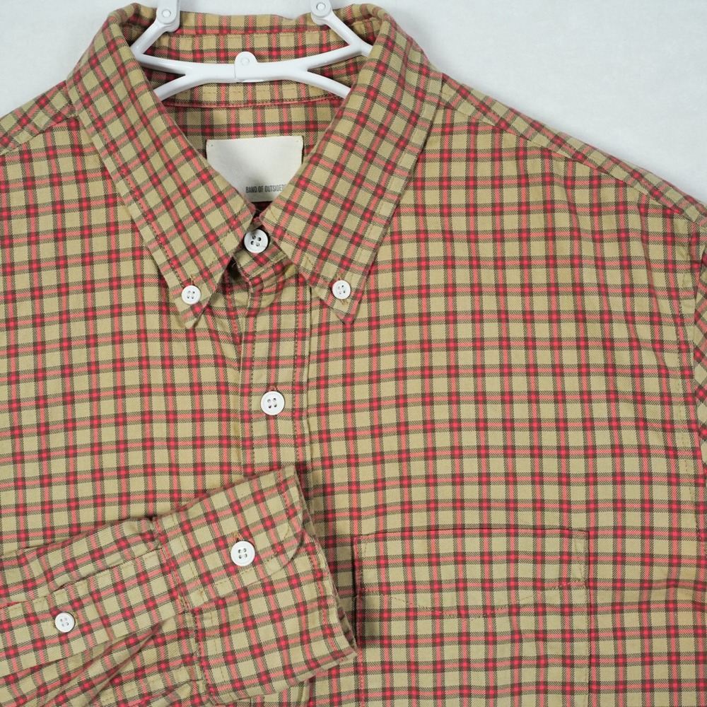 Band of Outsiders Mens Plaid Button Down Shirt Tan USA Made Size 2 Slim Medium